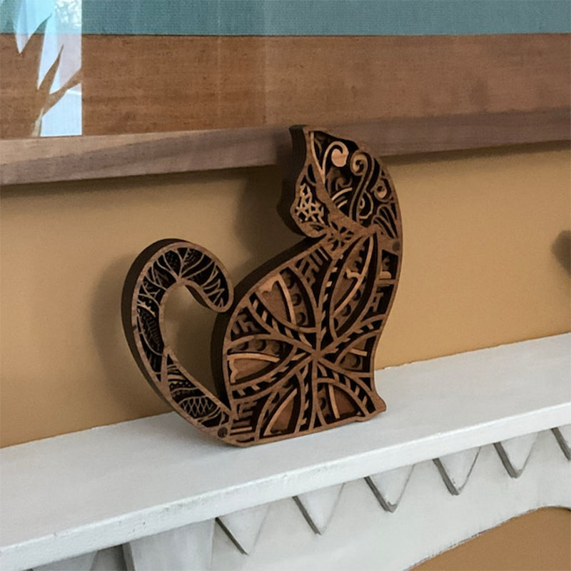 Hollow Cat Wooden Ornament