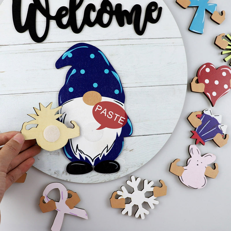 Welcome Door Decoration Pendant Interchangeable Cute Wooden Gnome Door Hanger