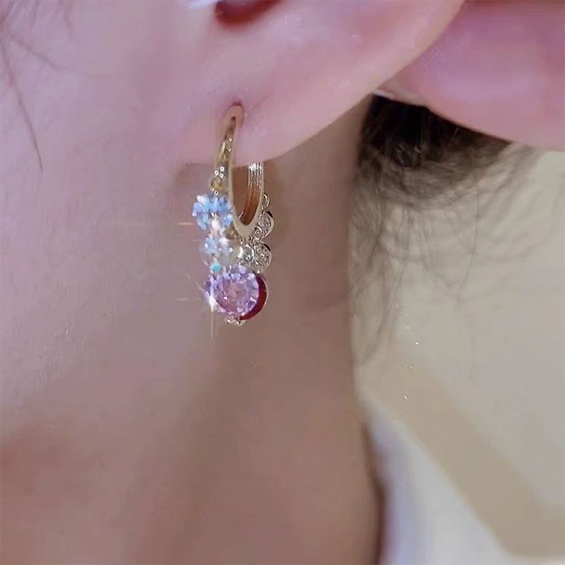 Glitter Colorful Zircon Drop Hoops Earrings