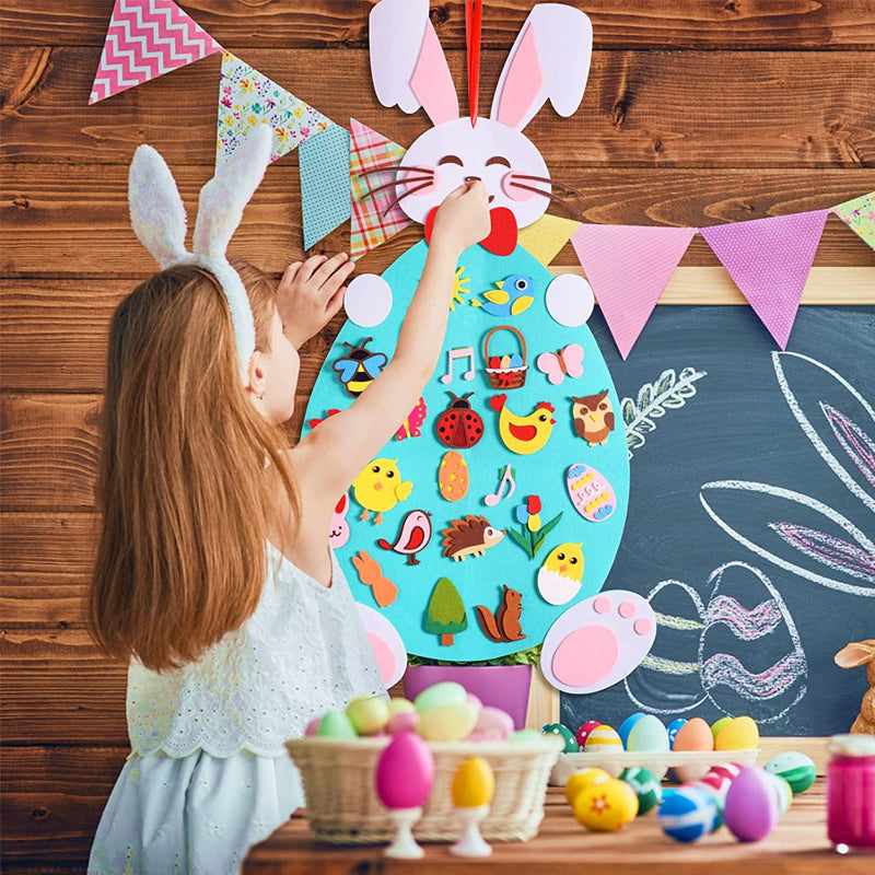 DIY Felt Pendant Rabbit Easter Kids Gift Cartoon Bunny Decor Wall Hanging