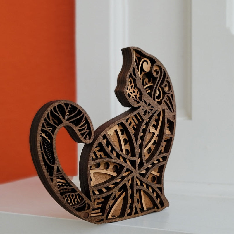 Hollow Cat Wooden Ornament