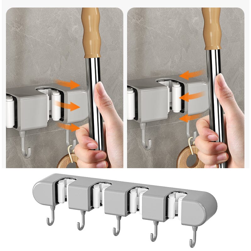 Multifunctional Mop Broom Holder with Hook Wall Mounted Mop Storage Rack