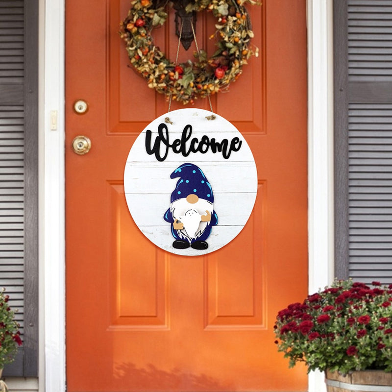 Welcome Door Decoration Pendant Interchangeable Cute Wooden Gnome Door Hanger