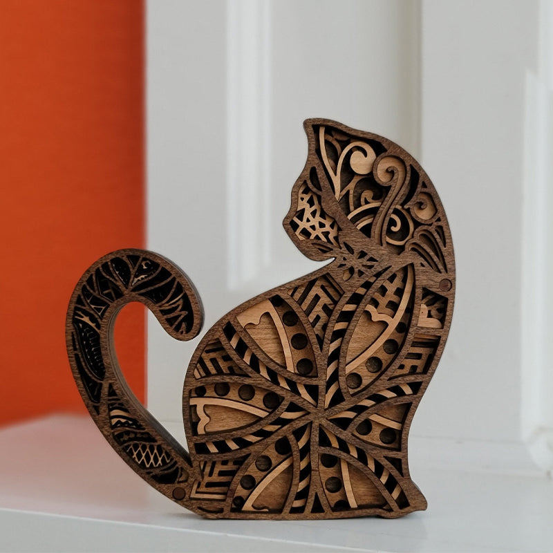 Hollow Cat Wooden Ornament