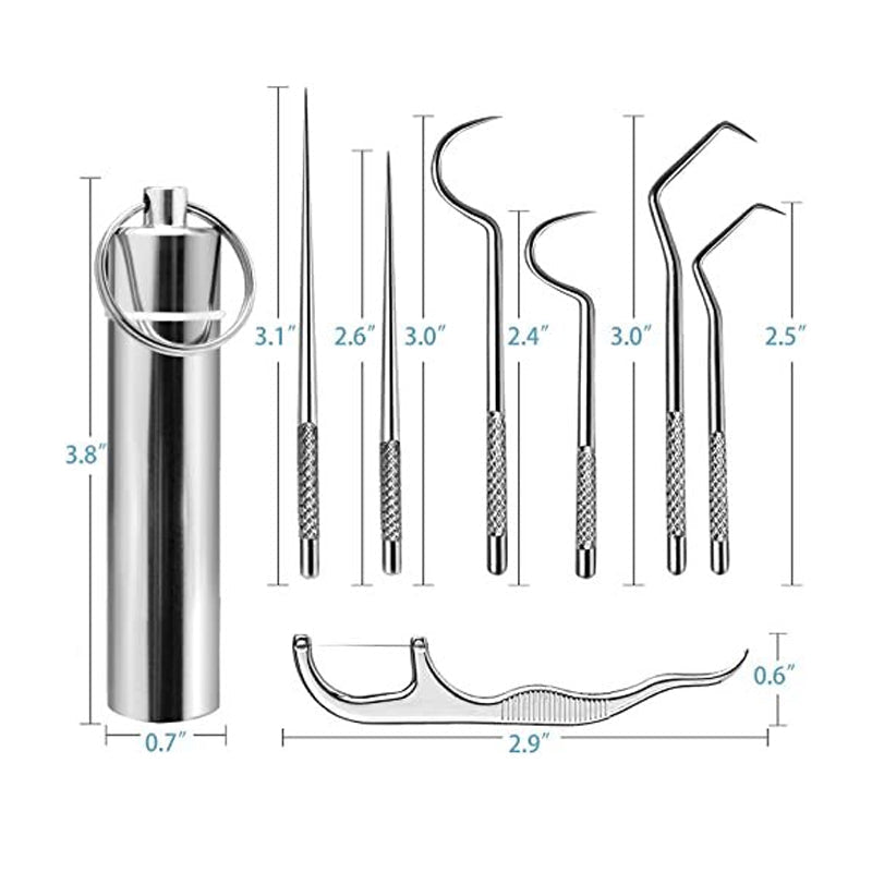 8pcs Portable Stainless Steel Toothpick Set Reusable Oral Cleaning Kit