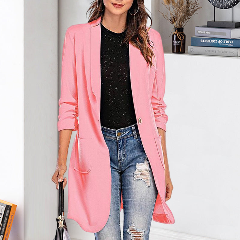 Women's Casual Slim Fit 3/4 Sleeve Long Blazer