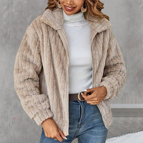 Women's Cropped Plush Cardigan With Lapels