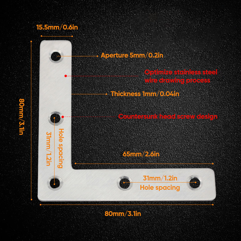 Stainless Steel Flat Plate Corner Brace Bracket(6 pcs)