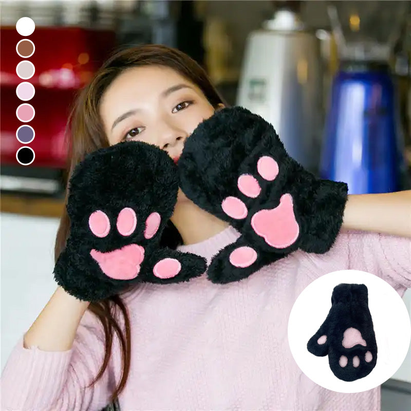 Thickened plush cat claw gloves