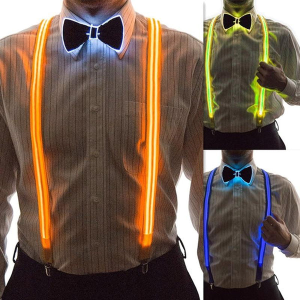 Light Up LED Suspenders Bow Tie