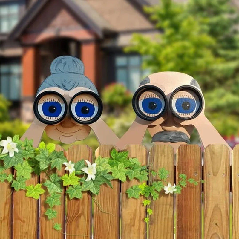 Fence Decoration Nosy Old Man And Lady Garden Yard Art