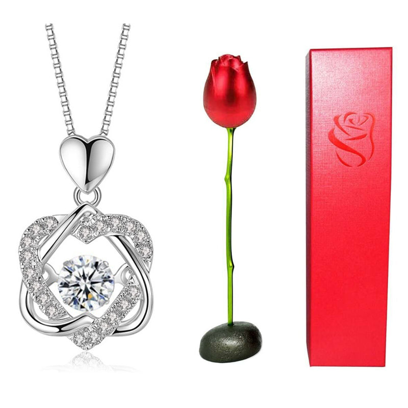 Heart Necklace Set with Rose