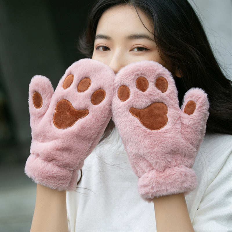 Thickened plush cat claw gloves