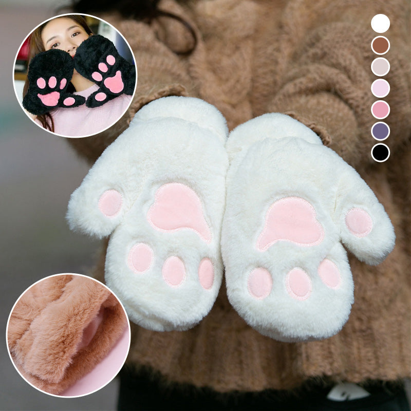 Thickened plush cat claw gloves