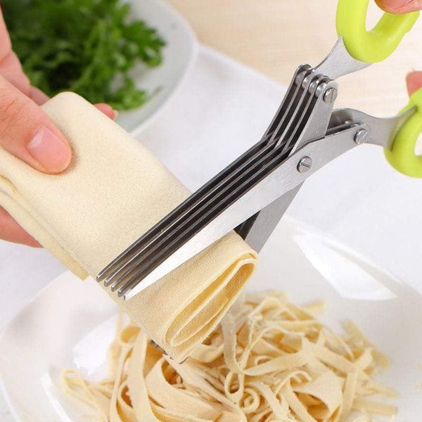 Multilayer Spring Onion Scissors 5 Blade Kitchen Salad Scissors with Safe Cover