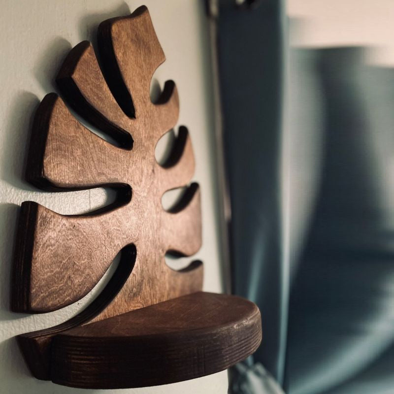 Wooden Monstera Wall Shelf