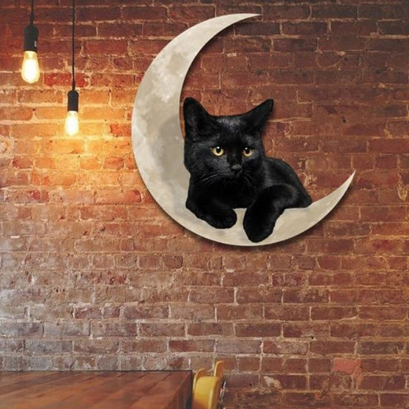 Black Cat Moon Hanging Metal Sign