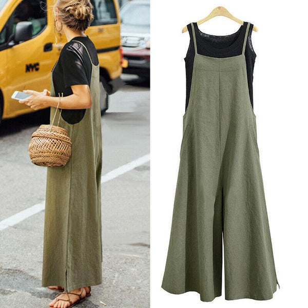 Summer Ladies Casual Loose Solid Tank Jumpsuit