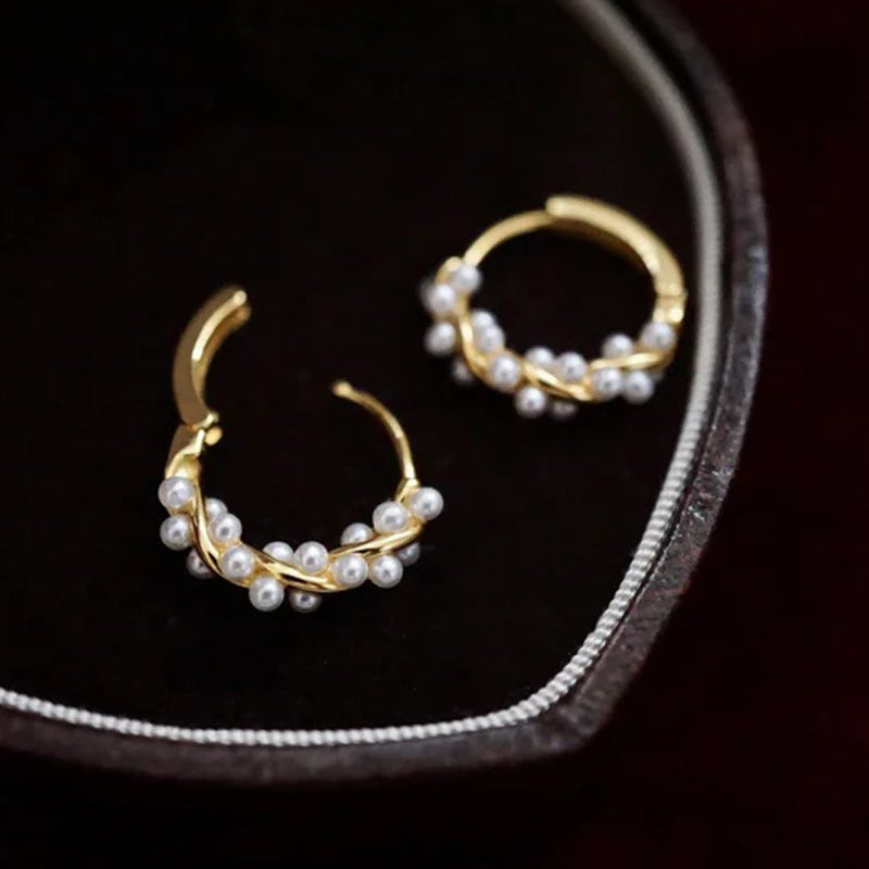 Minimalist Delicate Twisted Pearl Hoop Earrings