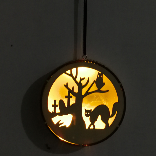 Halloween Round Wooden Hollow LED Light