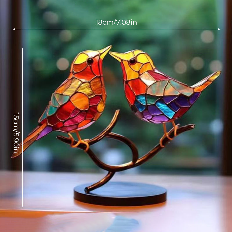 Birds on Branches Stained Acrylic Ornaments, Double Sided Multicolor Style