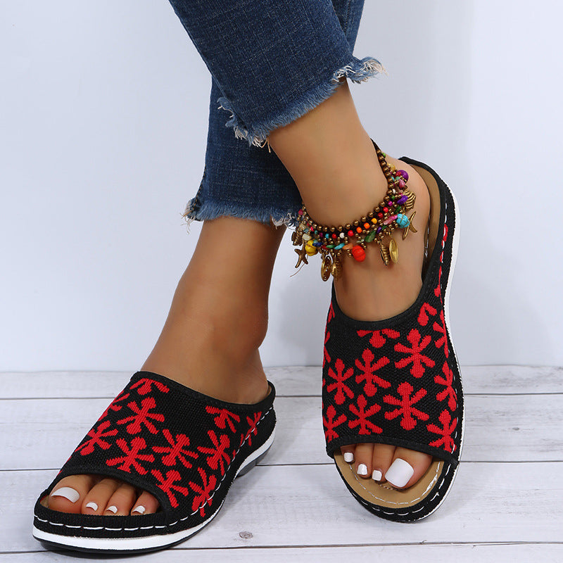 Retro Hollow Flower Wedge Sandals