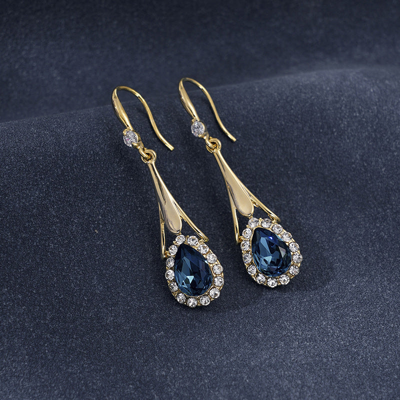 Elegant Geometry Crystal Long Inlaid Rhinestone Dangle Earrings