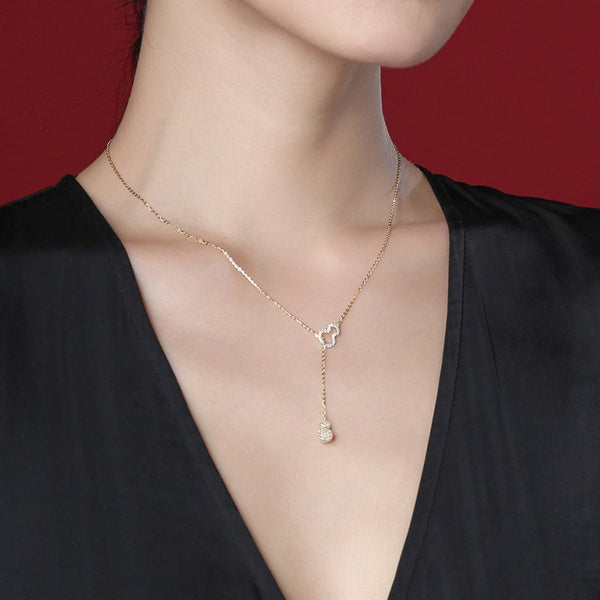 S925 Sterling Silver Lucky Fulu Double Gourd Necklace Clavicle Chain