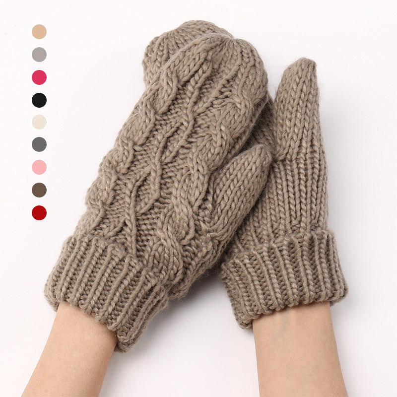 Diamond-shaped Finger-covered Woolen Gloves