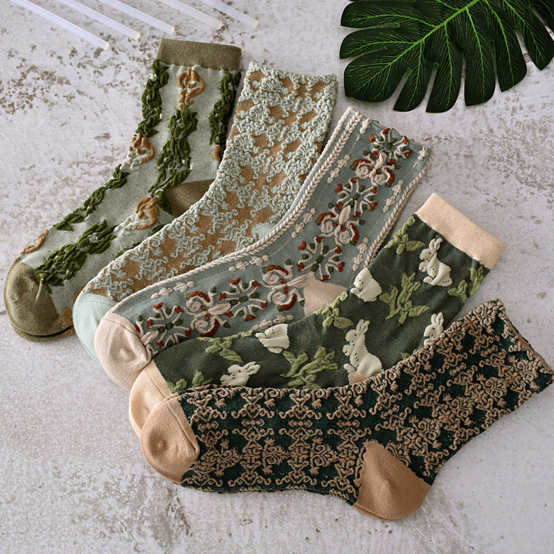 5 Pairs Women's Vintage Floral Cotton Socks