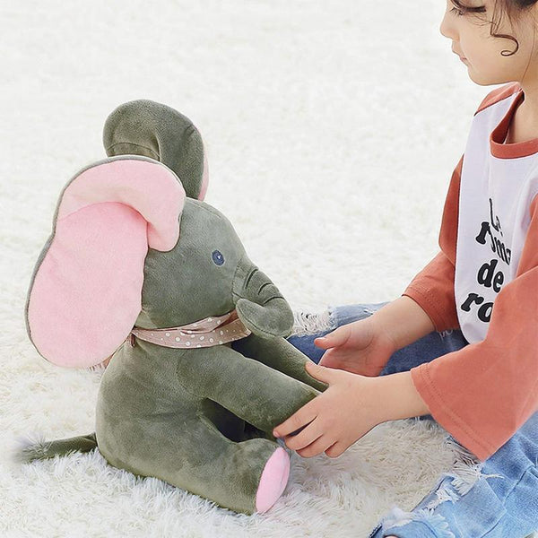 Peek-A-Boo Singing Elephant Plush Toy, Hide-and-seek Game Electric Toy