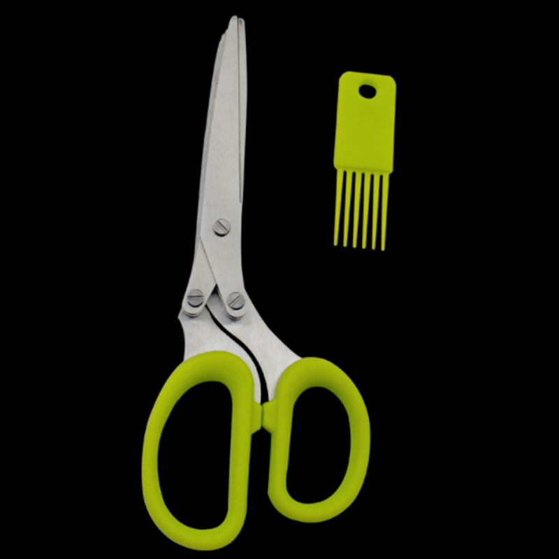 Multilayer Spring Onion Scissors 5 Blade Kitchen Salad Scissors with Safe Cover