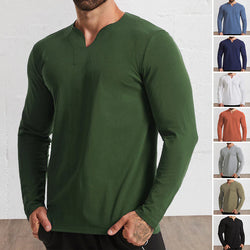 Men's V-Neck Cotton Long Sleeve Shirt