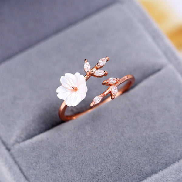 Crystal White Blossom Adjustable Ring