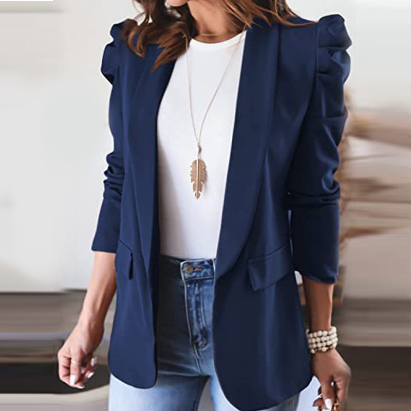 Women's Casual Lapel Blazer Puff Sleeve Open Front Work Blazer Suit