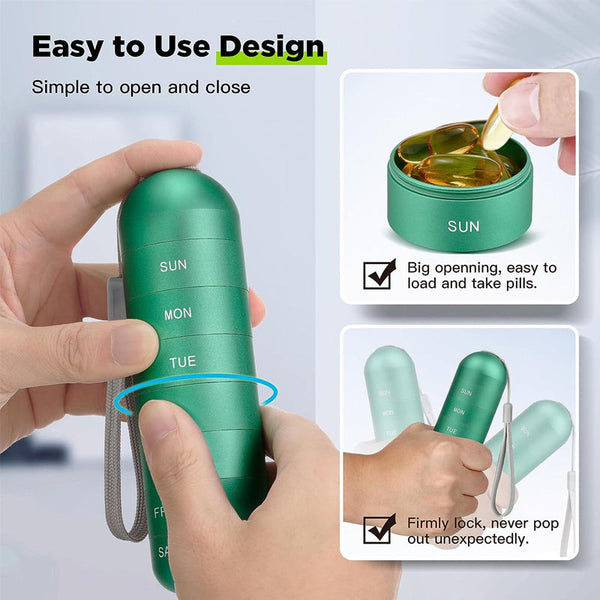 Aluminum 7 Days Portable Pill Organizer for Travel,  Pill Box Pill Container