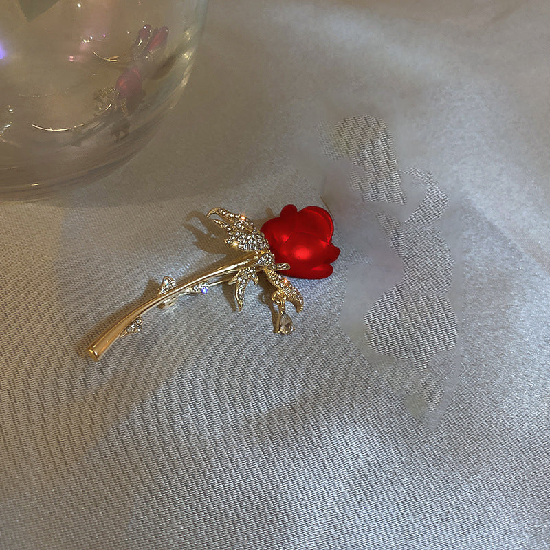 Gold Plated CZ Rose Brooch Pin