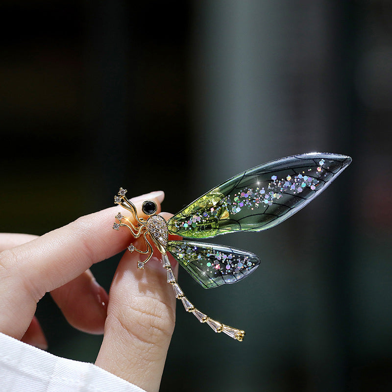 14K/18K Crystal Rhinestone Dragonfly Brooch Pin