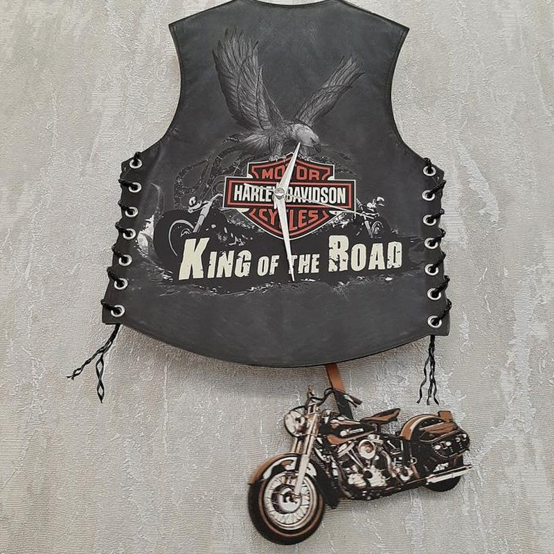 Motorcycle Wall Clock, Harley Vest Hanging Clock
