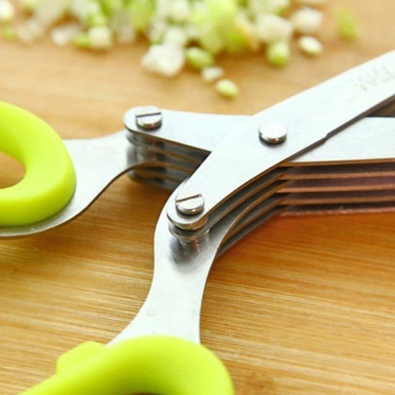 Multilayer Spring Onion Scissors 5 Blade Kitchen Salad Scissors with Safe Cover