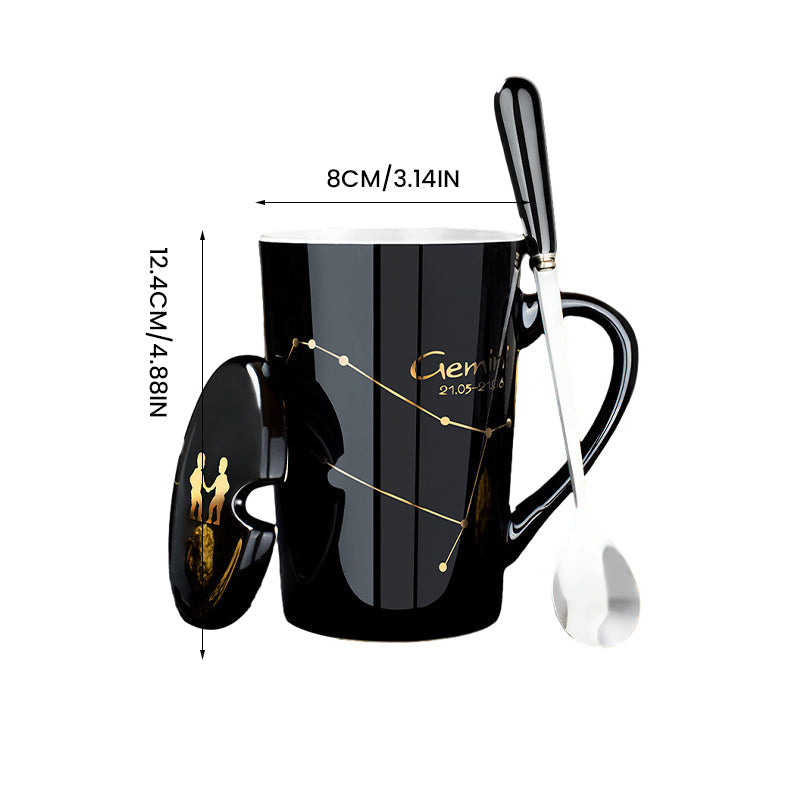 12 Constellations Black Ceramic Mug with Lid Spoon