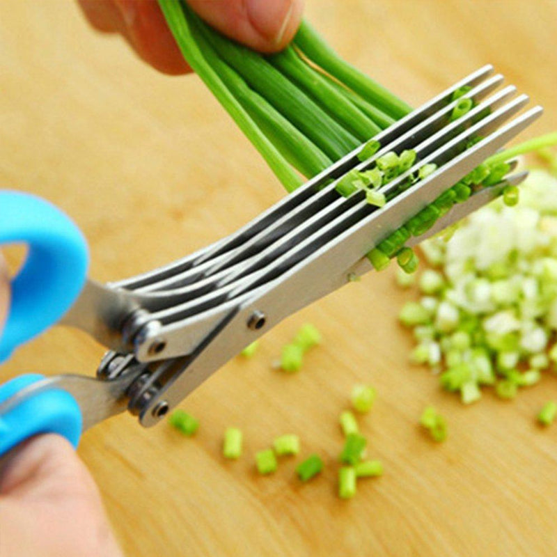 Multilayer Spring Onion Scissors 5 Blade Kitchen Salad Scissors with Safe Cover