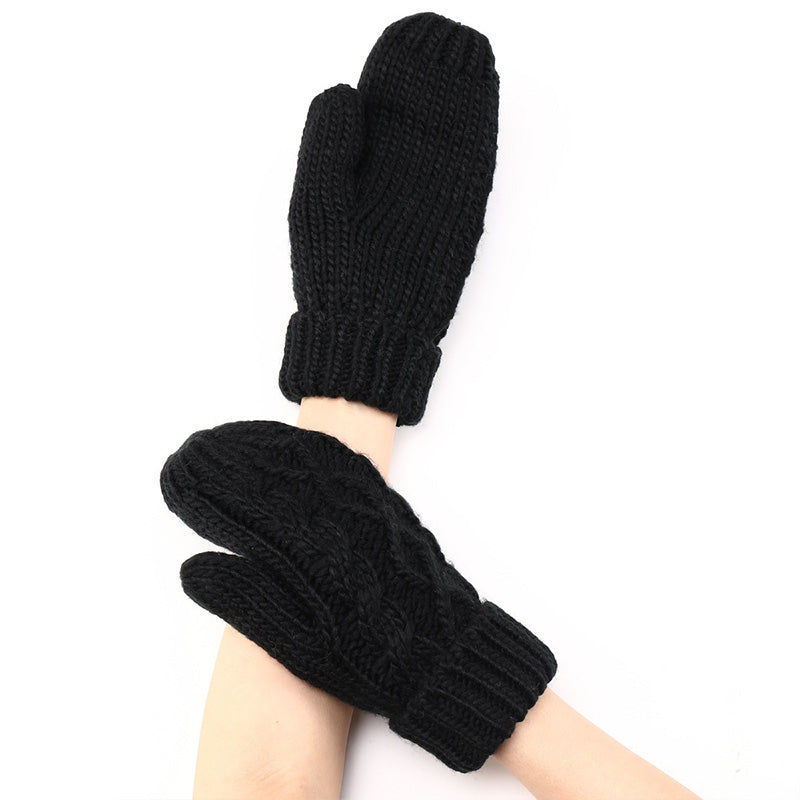 Diamond-shaped Finger-covered Woolen Gloves