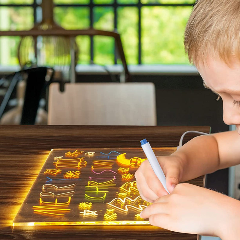 Acrylic LED Writing Message Board with Holder and 7 Colored Markers