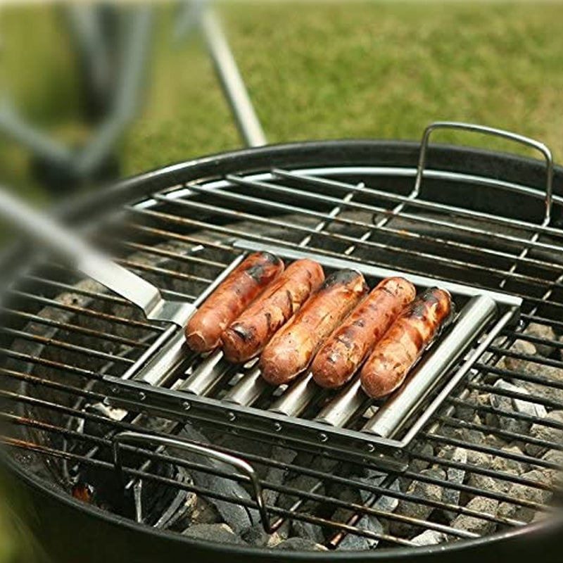 BBQ Hot Dog Roller Stainless Steel Sausage Griller with Wooden Handle