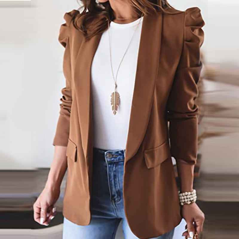 Women's Casual Lapel Blazer Puff Sleeve Open Front Work Blazer Suit