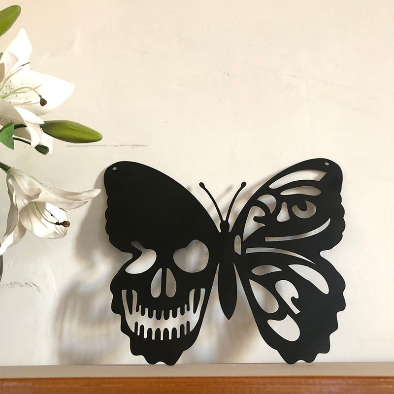 Metal Skull Butterfly Wall Decoration