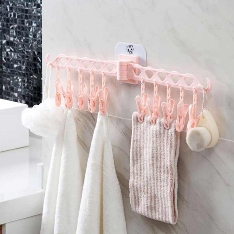 Travel Portable Folding Clothes Clips Rack