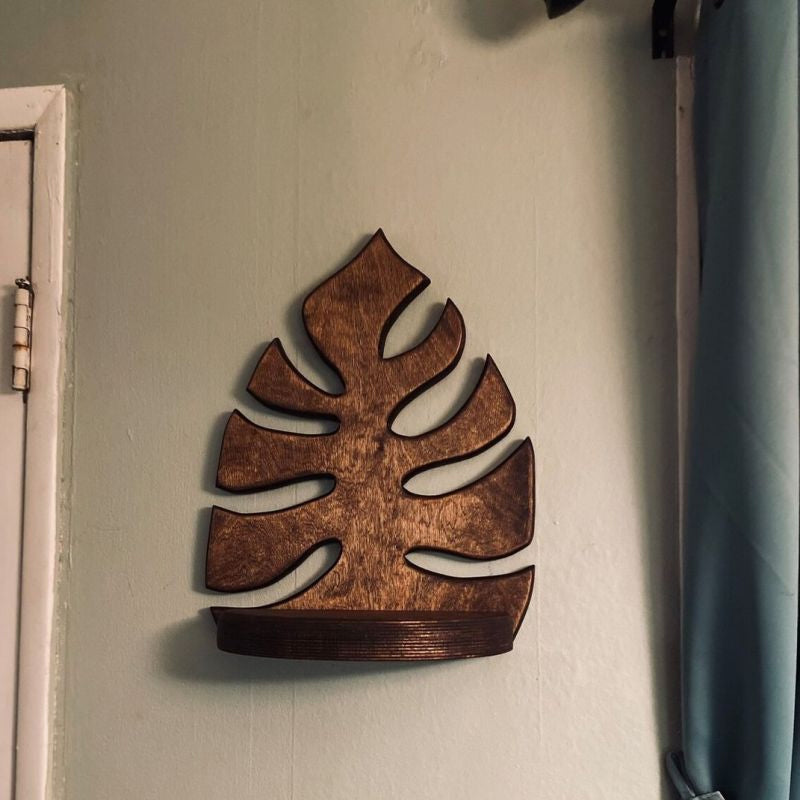 Wooden Monstera Wall Shelf