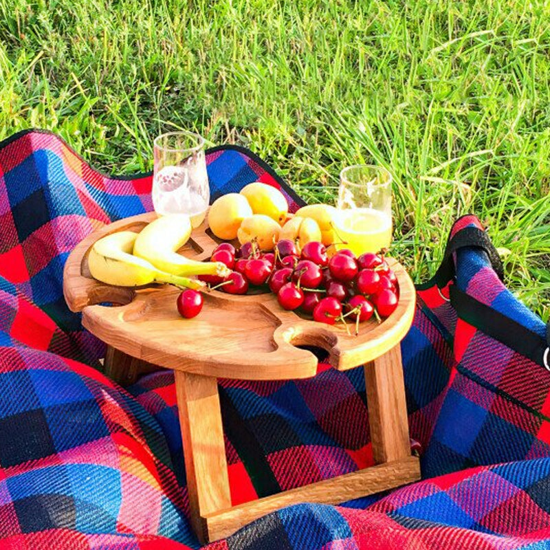 Wooden Outdoor Folding Picnic Table with Glass Holder